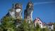 Historic houses next to the rock formations in Tüchersfeld, Franconian Switzerland